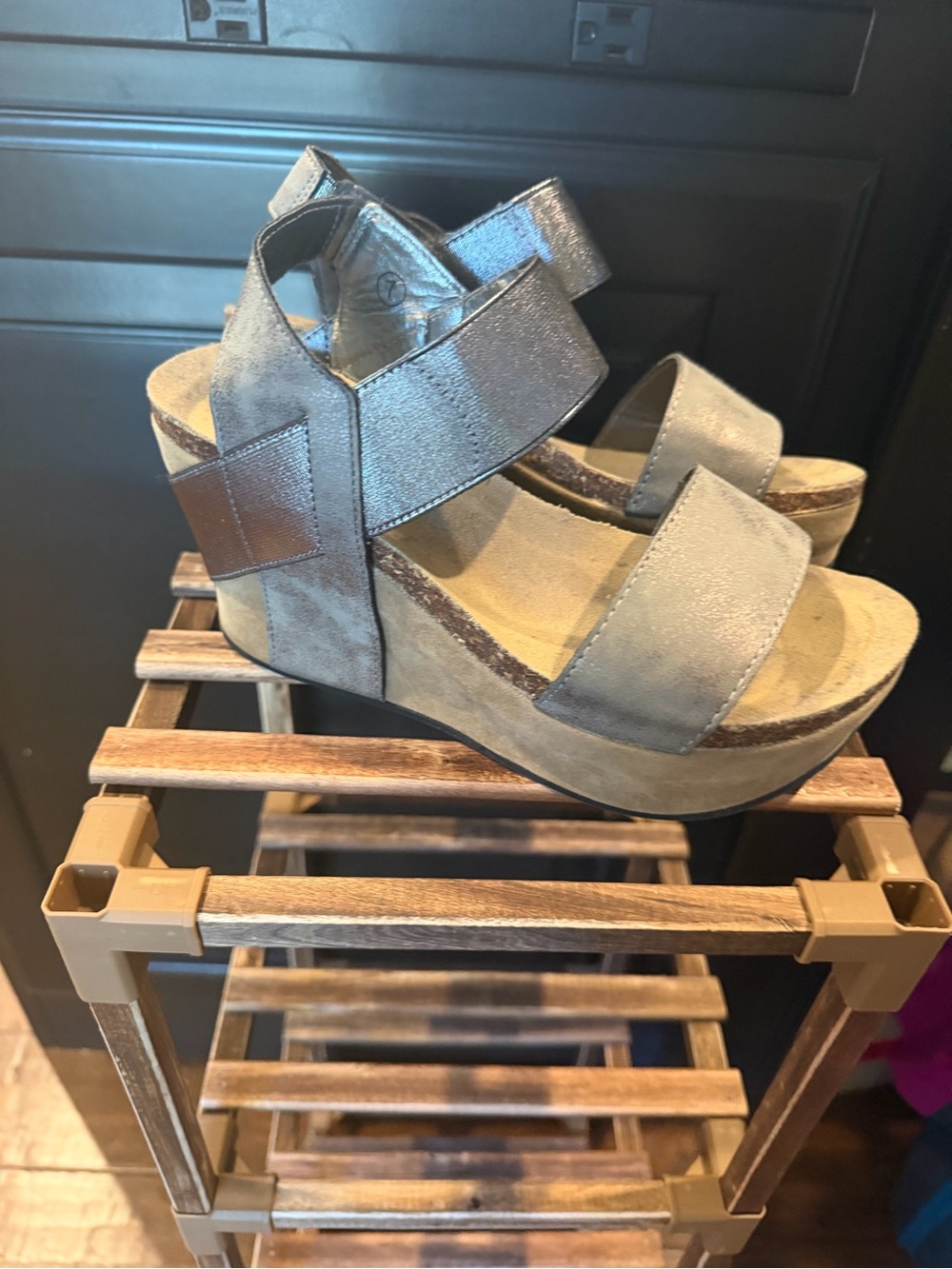 Pierre Dumas Taupe Wedge Sandals with Chunky Platform